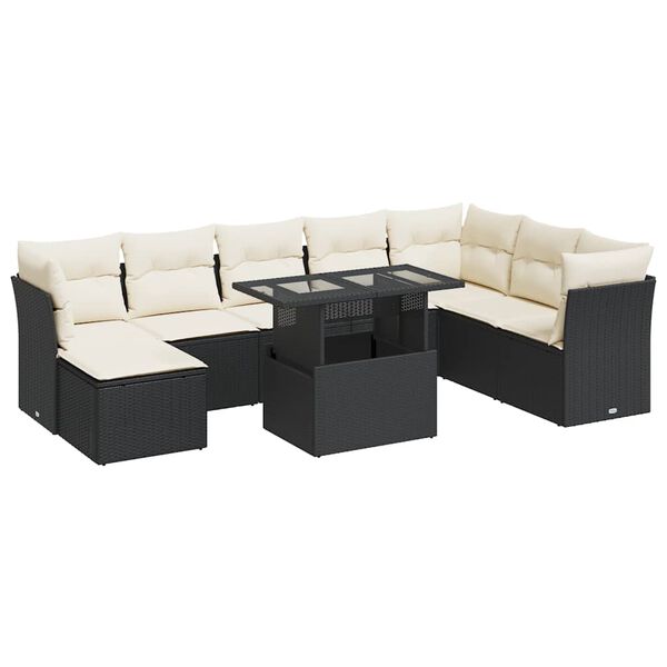 vidaXL 9 Piece Garden Sofa Set with Cushions Black Poly Rattan