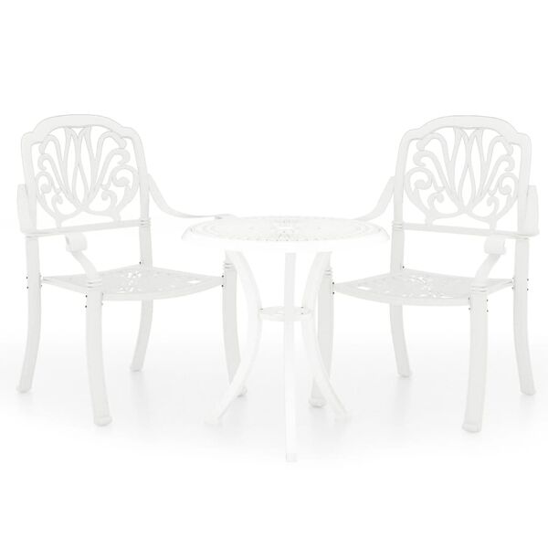 vidaXL 3 Piece Bistro Set Cast Aluminium White