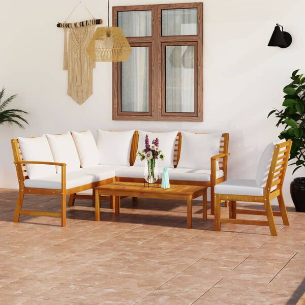 vidaXL 5 Piece Garden Lounge Set with Cushion Cream Solid Acacia Wood