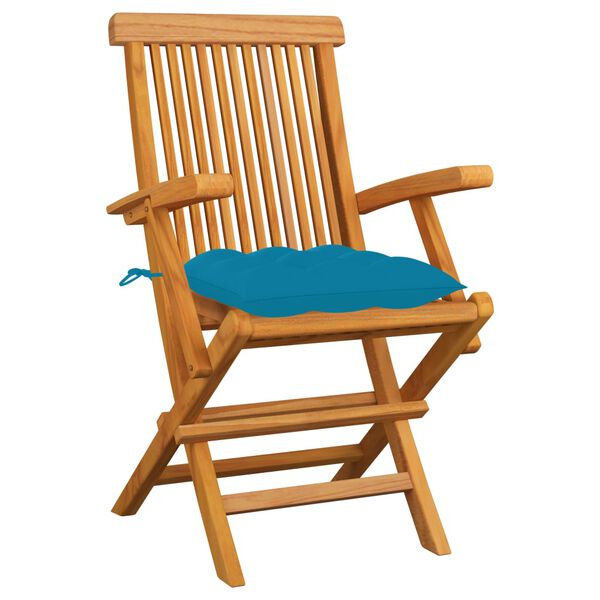 vidaXL Garden Chairs with Light Blue Cushions 3 pcs Solid Teak Wood