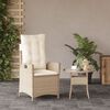 vidaXL Reclining Garden Chair with Cushions Beige Poly Rattan