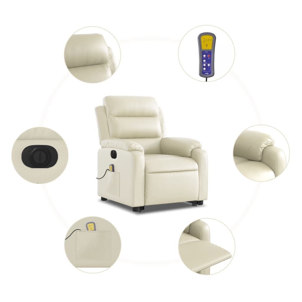 vidaXL Electric Stand up Massage Recliner Chair Cream Faux Leather