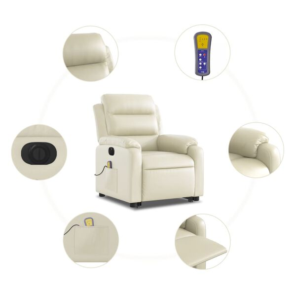 vidaXL Electric Stand up Massage Recliner Chair Cream Faux Leather