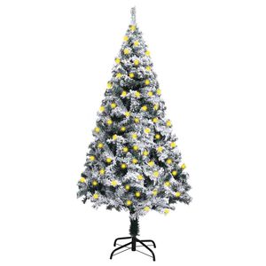 vidaXL Artificial Pre-lit Christmas Tree with Flocked Snow Green 150 cm