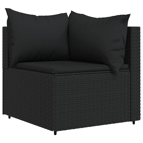 vidaXL Garden Corner Sofas with Cushions 2 pcs Black Poly Rattan