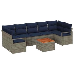 vidaXL Garden Sofa Set with Cushion 8 pcs Grey Poly rattan