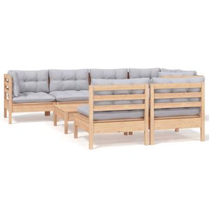 vidaXL 8 Piece Garden Lounge Set with Grey Cushions Solid Pinewood