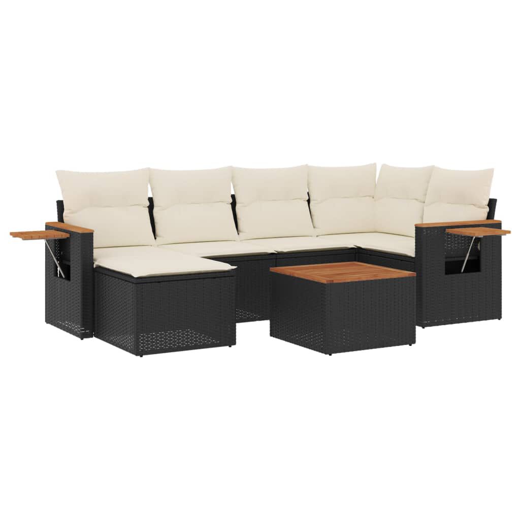 vidaXL 7 Piece Garden Sofa Set with Cushions Black Poly Rattan