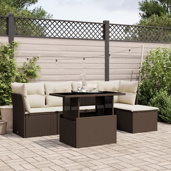 vidaXL 6 Piece Garden Sofa Set with Cushions Brown Poly Rattan