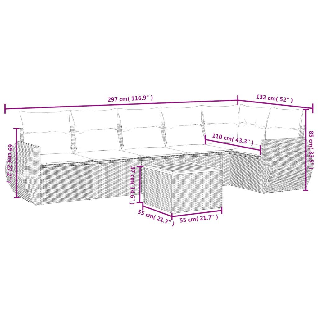 vidaXL 7 Piece Garden Sofa Set with Cushions Grey Poly Rattan