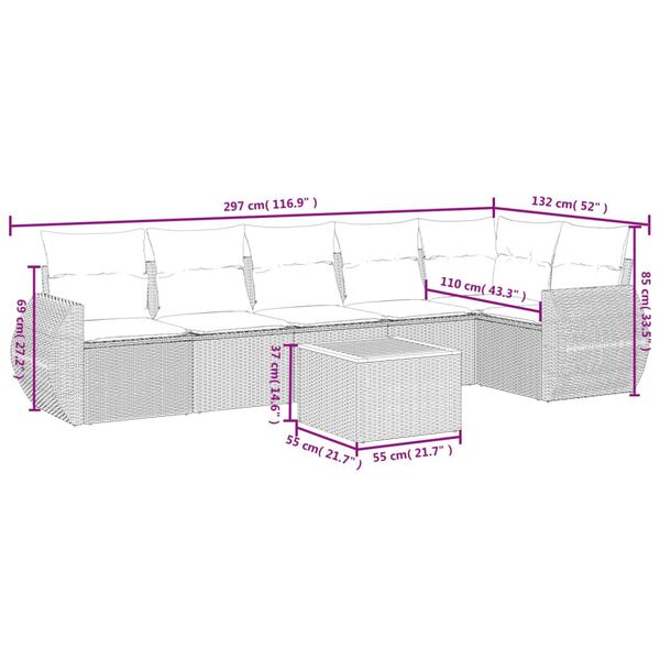 vidaXL 7 Piece Garden Sofa Set with Cushions Grey Poly Rattan