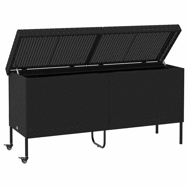 vidaXL Garden Storage Box with Wheels Black 160x55x75 cm Poly Rattan