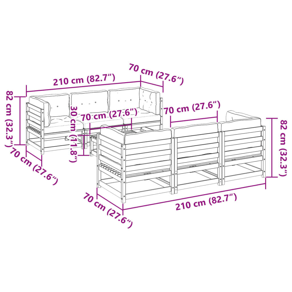 vidaXL 7 Piece Garden Sofa Set with Cushions Solid Wood Pine