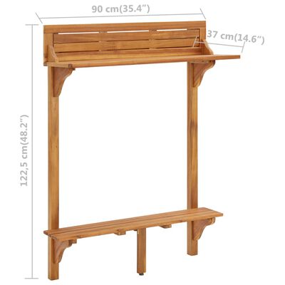 vidaXL Balcony Bar Table 90x37x122.5 cm Solid Acacia Wood