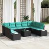 vidaXL Garden Sofa Set 9 pcs Black and Turquoise Poly Rattan