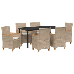 vidaXL Garden Dining Set 7 pcs Beige Poly Rattan