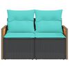 vidaXL Garden Sofa with Cushions 2-Seater Black Poly Rattan