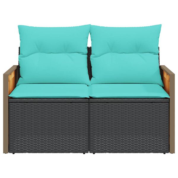 vidaXL Garden Sofa with Cushions 2-Seater Black Poly Rattan