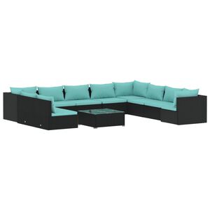 vidaXL 11 Piece Garden Lounge Set with Cushions Black Poly Rattan