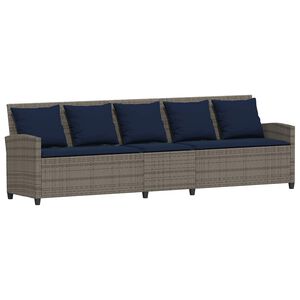 vidaXL Garden Sofa 5-Seater with Cushions Grey Poly Rattan