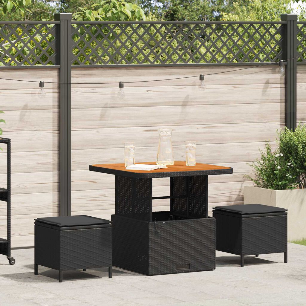 vidaXL Garden Dining Set 3 pcs Black Poly rattan