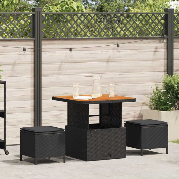 vidaXL Garden Dining Set 3 pcs Black Poly rattan