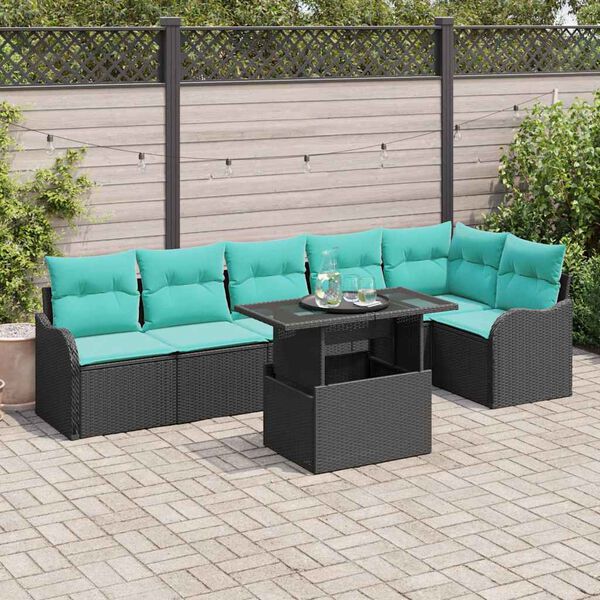 vidaXL Garden Sofa Set Manual 7 pcs Black 100 x 55 x 73 cm Poly rattan