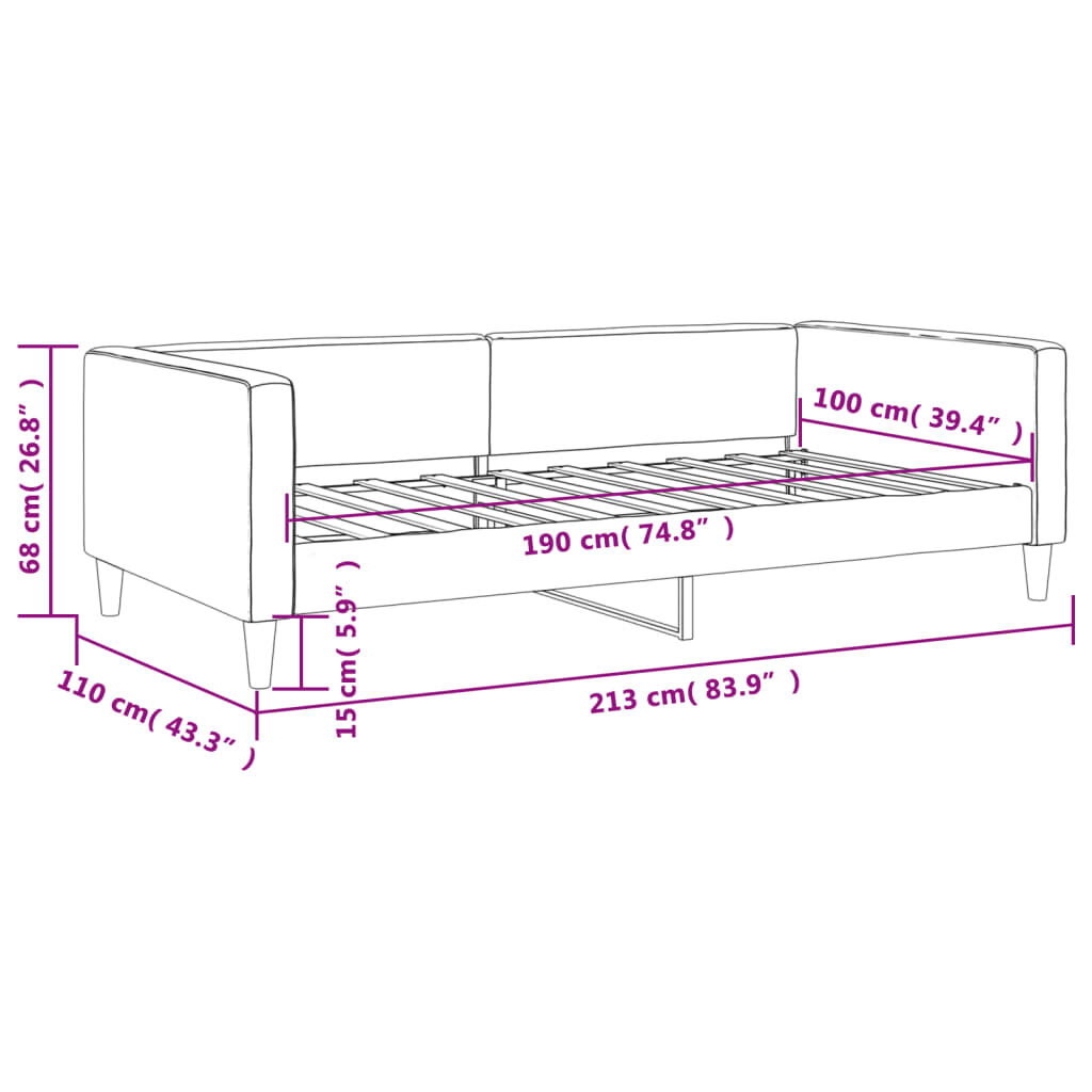 vidaXL Day Bed without Mattress Dark Grey 100x190 cm Fabric