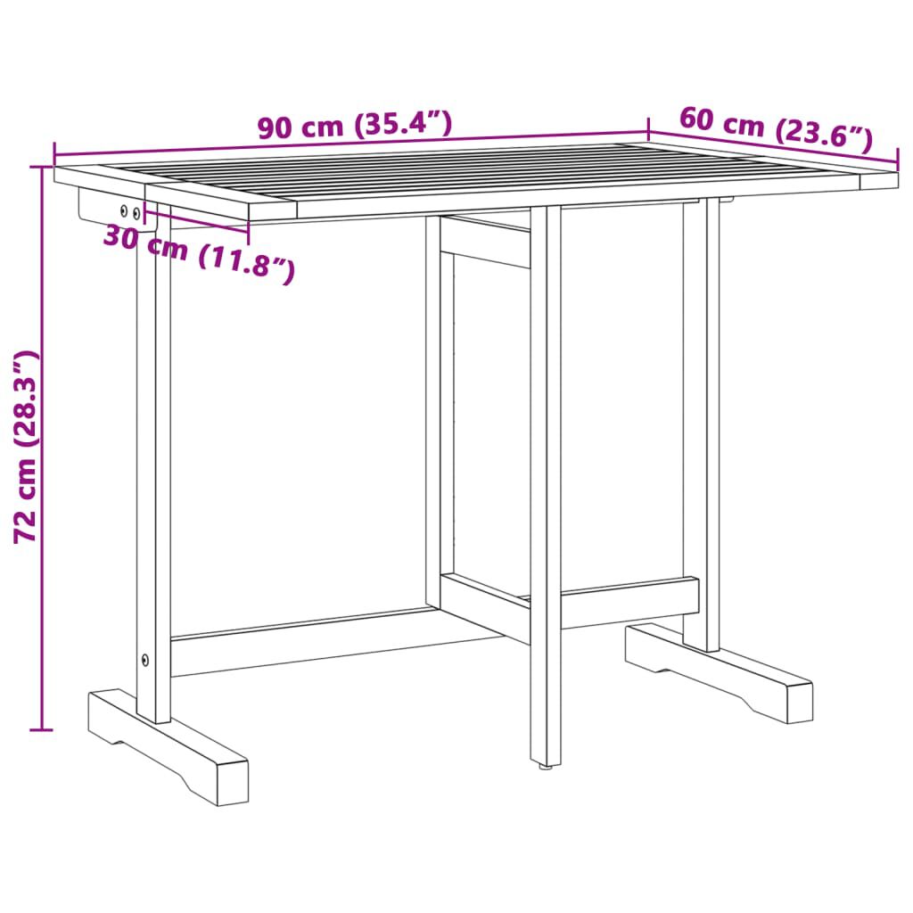 vidaXL Folding Balcony Table 90x60x72 cm Solid Wood Acacia