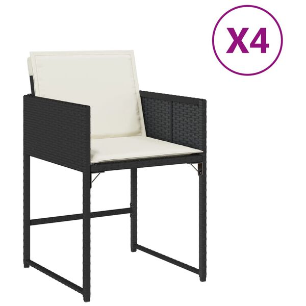 vidaXL Garden Chairs with Cushions 4 pcs Black Poly Rattan
