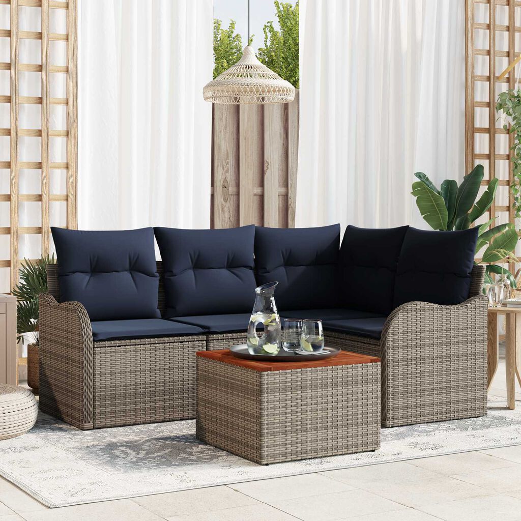 vidaXL 5 Piece Garden Sofa Set with Cushions Grey Poly Rattan Acacia