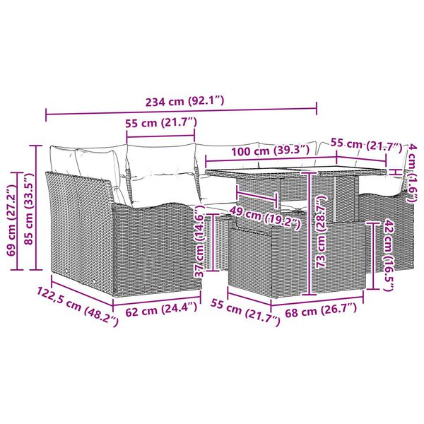 vidaXL 7 Piece Garden Sofa Set with Cushions Black Poly Rattan