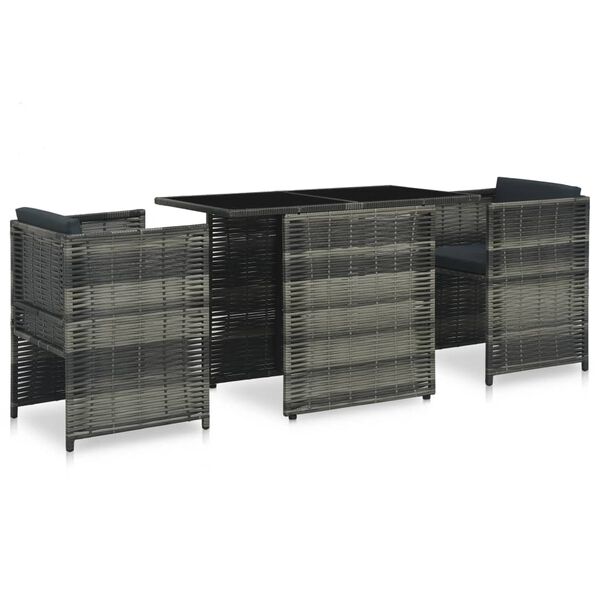 vidaXL 3 Piece Bistro Set with Cushions Poly Rattan Grey