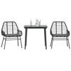 vidaXL 3 Piece Garden Dining Set with Cushions Black Poly Rattan Glass