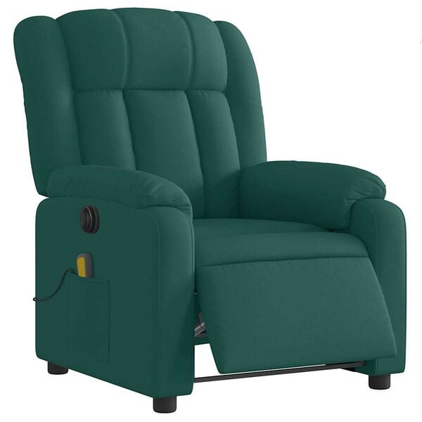 vidaXL Electric Massage Recliner Chair Dark Green Fabric