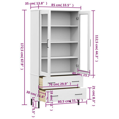 vidaXL Bookcase with Metal Legs White 85x35x172.5 cm Solid Wood OSLO