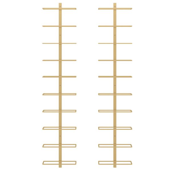 vidaXL Wall-mounted Wine Rack for 10 Bottles 2 pcs Gold Metal