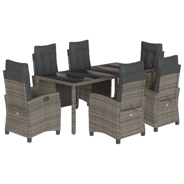 vidaXL 7 Piece Garden Dining Set with Cushions Grey Poly Rattan
