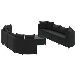 vidaXL 9 Piece Garden Sofa Set with Cushions Black Poly Rattan