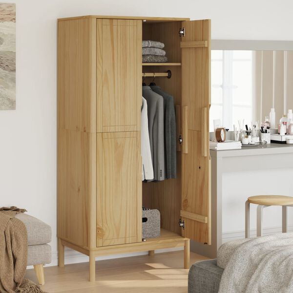 vidaXL Wardrobe FLORO Wax Brown 77x53x171 cm Solid Wood Pine