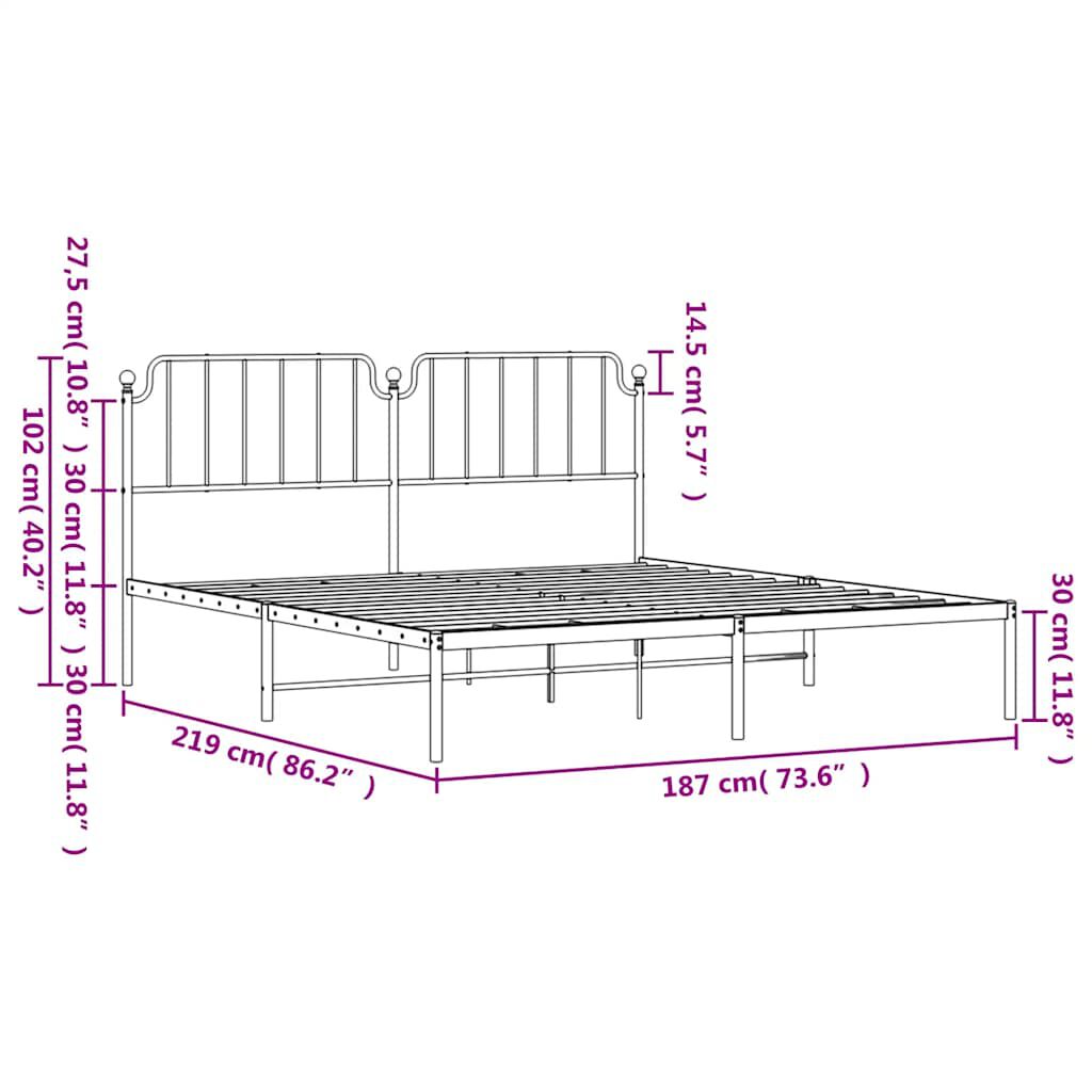 vidaXL Metal Bed Frame without Mattress with Headboard White 183x213cm