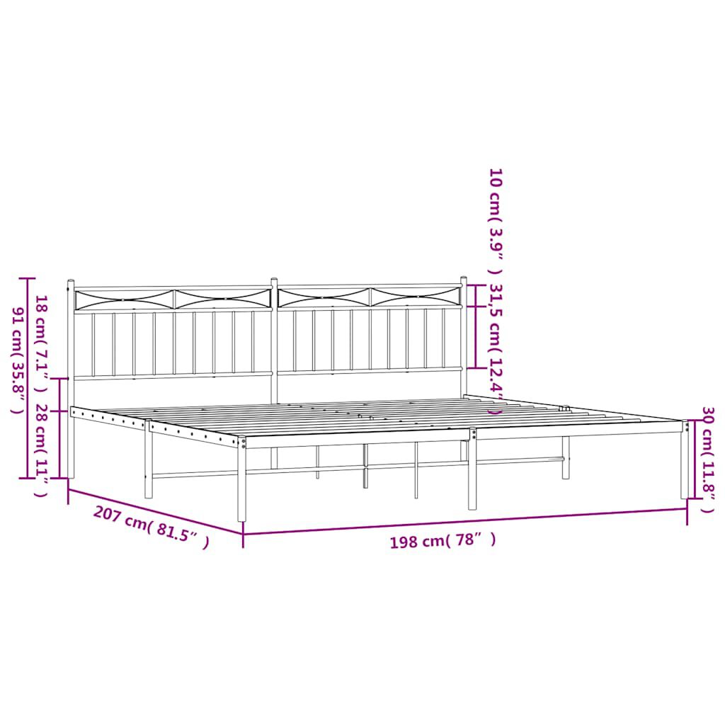 vidaXL Metal Bed Frame without Mattress with Headboard Black 193x203cm