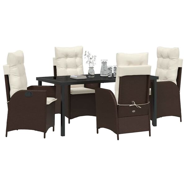 vidaXL Garden Dining Set with Cushion 5 pcs Brown Poly Rattan