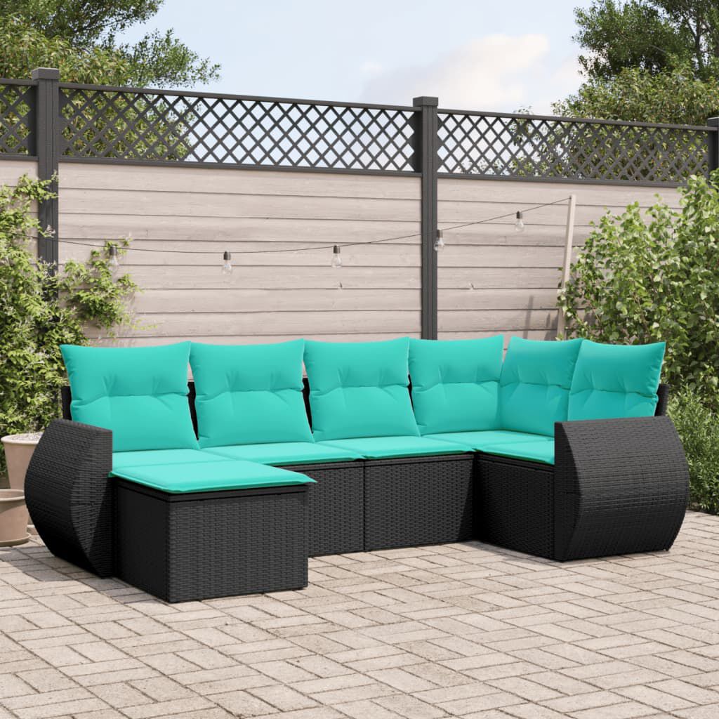 vidaXL 6 Piece Garden Sofa Set with Cushions Black Poly Rattan