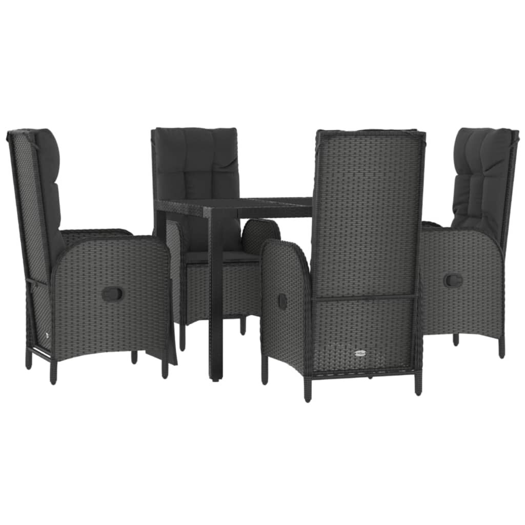 vidaXL 5 Piece Garden Dining Set with Cushions Black Poly Rattan