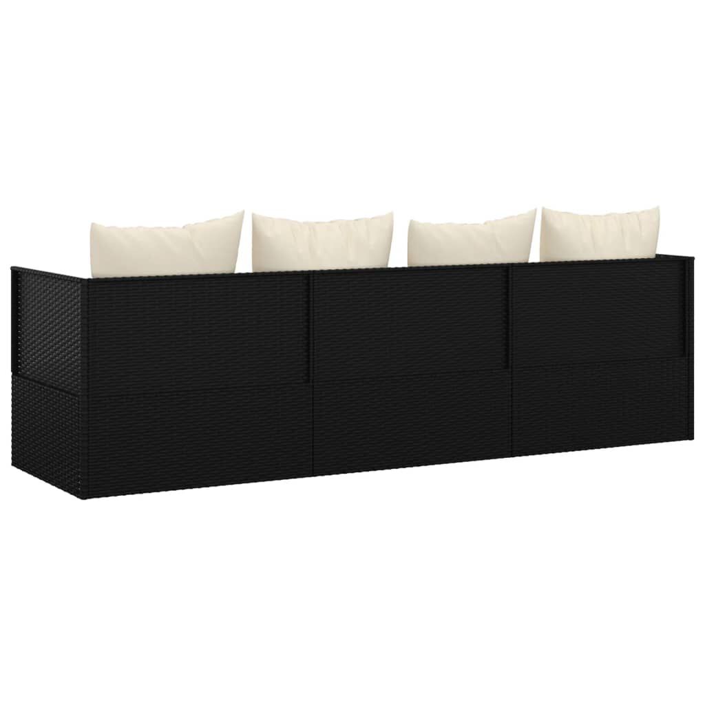 vidaXL Outdoor Lounge Bed with Cushions Black Poly Rattan