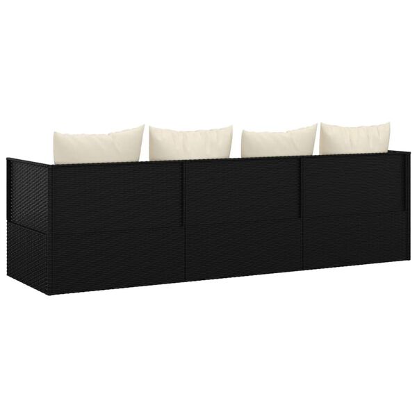 vidaXL Outdoor Lounge Bed with Cushions Black Poly Rattan