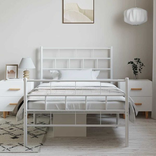 vidaXL Metal Bed Frame without Mattress with Footboard White 100x200cm