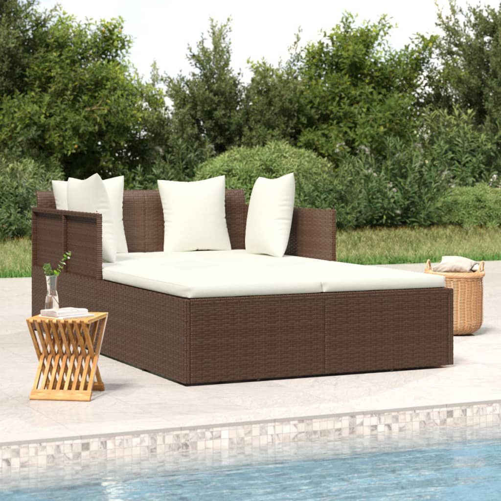 vidaXL Sunbed with Cushions Brown 182x118x63 cm Poly Rattan