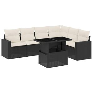 vidaXL 7 Piece Garden Sofa Set with Cushions Black Poly Rattan